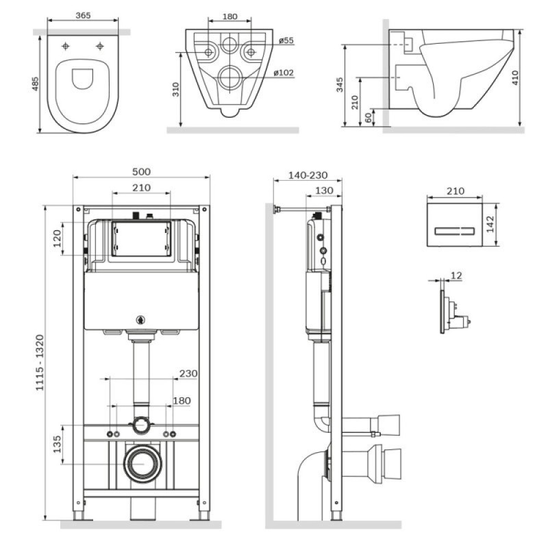 Инсталляция Am.Pm Spirit V2.0, IS450A38.701700 с безободковым унитазом Spirit V2.0 FlashClean, клавиша Touch Pro стекло, черная, крышка микролифт