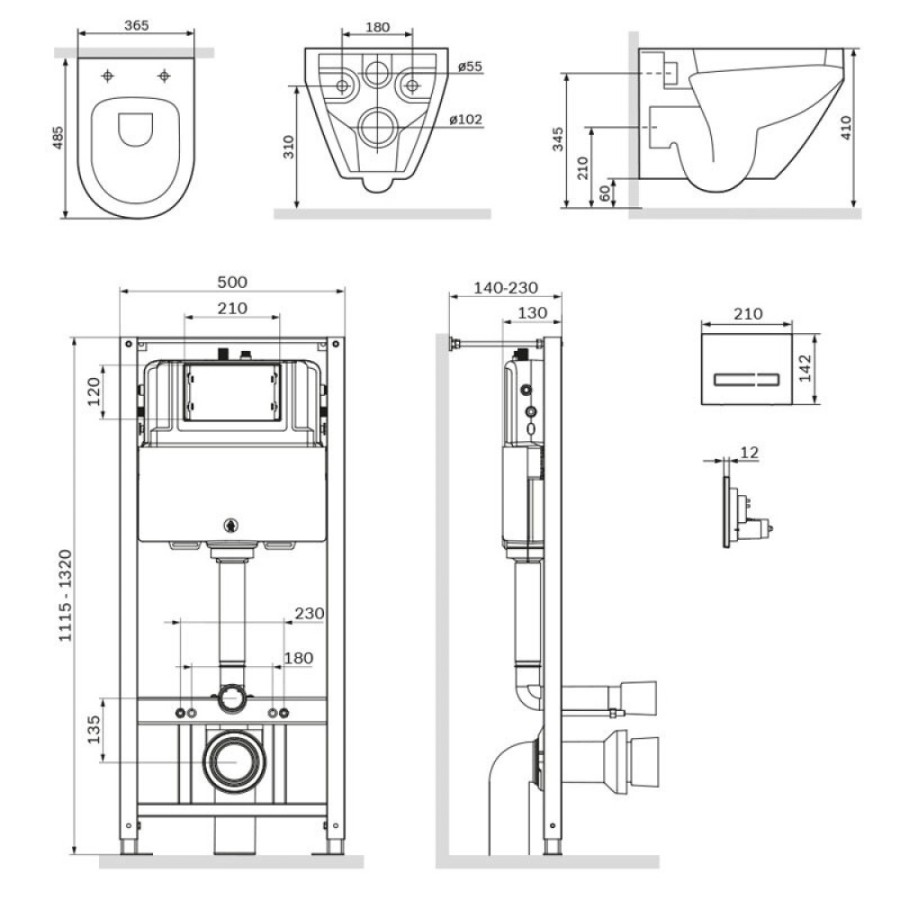 Инсталляция Am.Pm Spirit V2.0, IS450A38.701700 с безободковым унитазом Spirit V2.0 FlashClean, клавиша Touch Pro стекло, черная, крышка микролифт