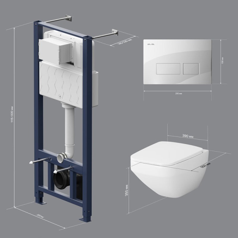 Инсталляция Am.Pm Inspire 2.0, IS47001.50A1700 с безободковым унитазом Inspire V2.0 FlashClean, клавиша Pro S белая, крышка микролифт