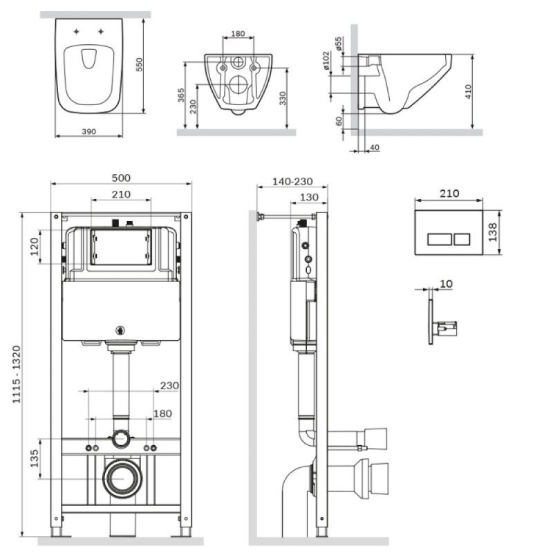 Инсталляция Am.Pm Inspire 2.0, IS47001.50A1700 с безободковым унитазом Inspire V2.0 FlashClean, клавиша Pro S белая, крышка микролифт