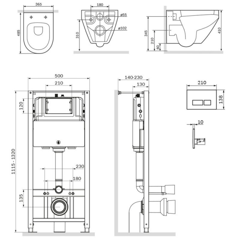 Инсталляция Am.Pm Spirit V2.0, IS47001.701700 с безободковым унитазом Spirit V2.0 FlashClean, клавиша Pro S белая, крышка микролифт