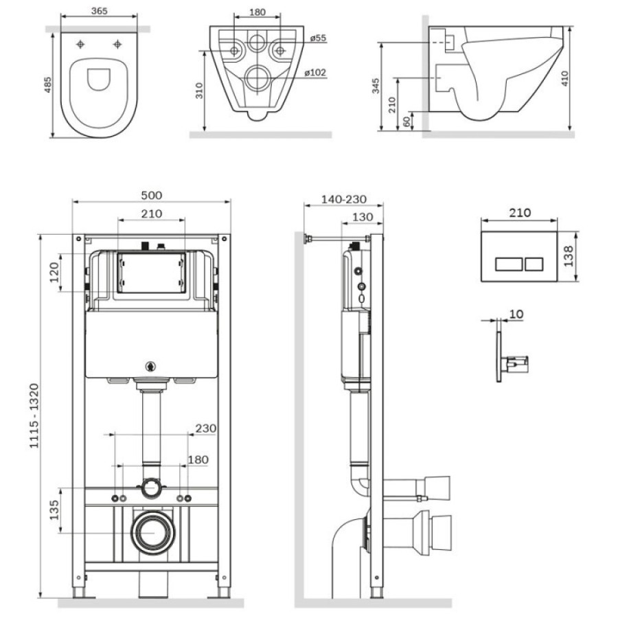 Инсталляция Am.Pm Spirit V2.0, IS47001.701700 с безободковым унитазом Spirit V2.0 FlashClean, клавиша Pro S белая, крышка микролифт
