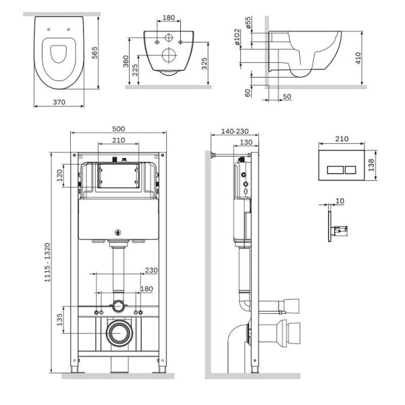 Комплект Инсталляция AM.PM Awe, с безободковым подвесным унитазом Awe FlashClean, шумоизоляция, крышка-сиденье микролифт, цвет белый, клавиша Pro S белая глянцевая, IS47001.111700