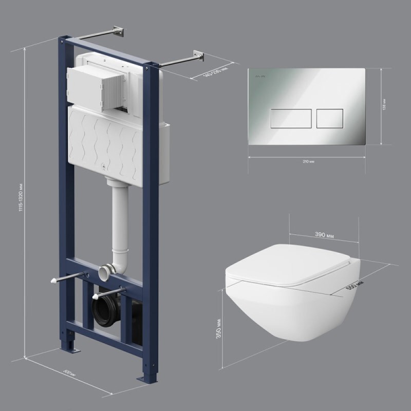 Инсталляция Am.Pm Inspire 2.0, IS47051.50A1700 с безободковым унитазом Inspire V2.0 FlashClean, клавиша Pro S глянцевый хром, крышка микролифт