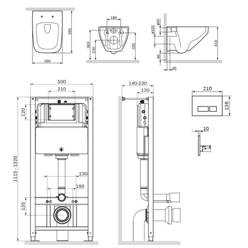 Инсталляция Am.Pm Inspire 2.0, IS47051.50A1700 с безободковым унитазом Inspire V2.0 FlashClean, клавиша Pro S глянцевый хром, крышка микролифт