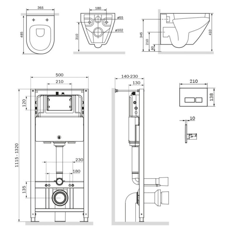 Инсталляция Am.Pm Spirit V2.0, IS47051.701700 с безободковым унитазом Spirit V2.0 FlashClean, клавиша Pro S глянцевый хром, крышка микролифт