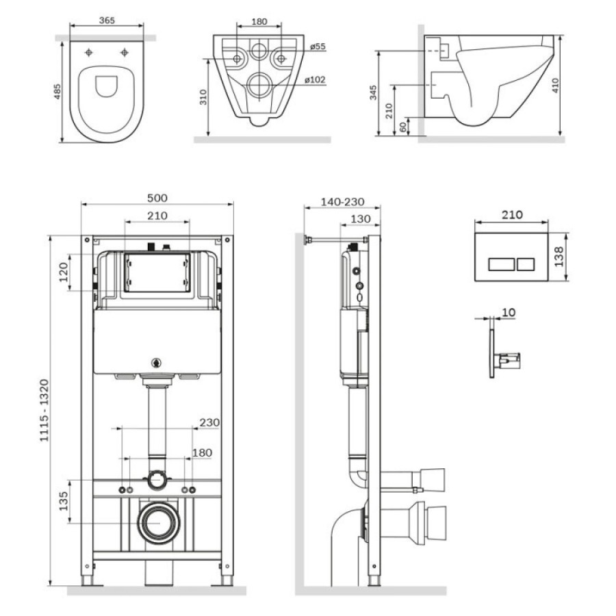 Инсталляция Am.Pm Spirit V2.0, IS47051.701700 с безободковым унитазом Spirit V2.0 FlashClean, клавиша Pro S глянцевый хром, крышка микролифт