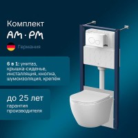 Комплект IS49001.801900, Инсталляция Am.Pm с подвесным унитазом Like Aquaspin торнадо, шумоизоляция, сиденье микролифт, клавиша смыва Pro L белая глянцевая