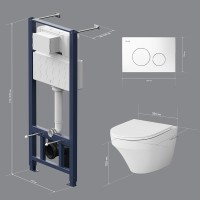 Инсталляция Am.Pm Inspire, IS49001.501700 с безободковым унитазом Inspire FlashClean, клавиша Pro L белая, крышка микролифт