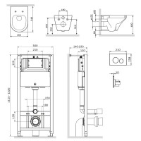 Инсталляция Am.Pm Inspire, IS49001.501700 с безободковым унитазом Inspire FlashClean, клавиша Pro L белая, крышка микролифт