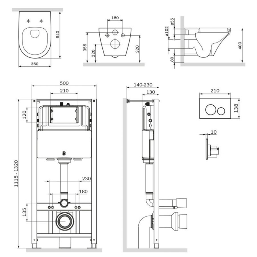 Инсталляция Am.Pm Inspire, IS49001.501700 с безободковым унитазом Inspire FlashClean, клавиша Pro L белая, крышка микролифт