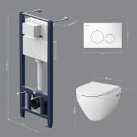 Инсталляция Am.Pm Spirit V2.0, IS49001.701700 с безободковым унитазом Spirit V2.0 FlashClean, клавиша Pro L белая, крышка микролифт
