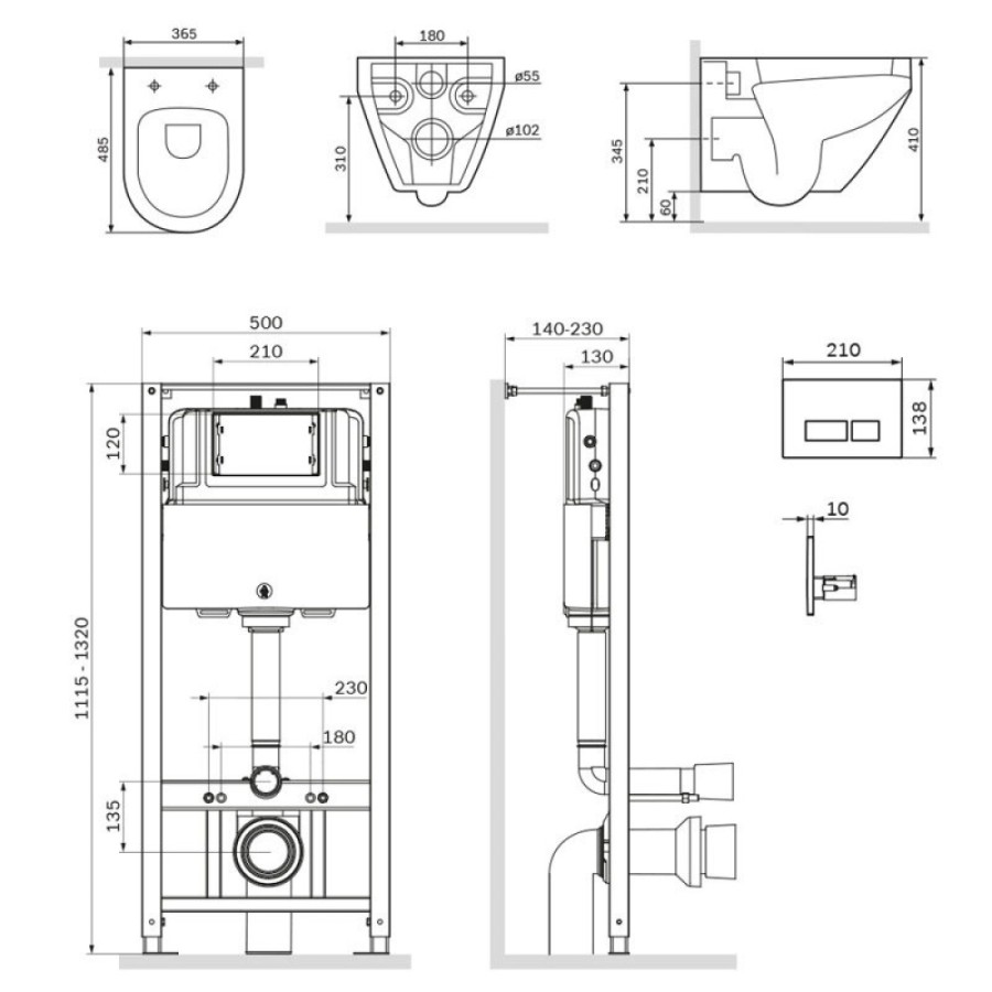 Инсталляция Am.Pm Spirit V2.0, IS49001.701700 с безободковым унитазом Spirit V2.0 FlashClean, клавиша Pro L белая, крышка микролифт