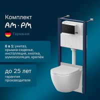 Комплект IS49038.801900, Инсталляция Am.Pm с подвесным унитазом Like Aquaspin торнадо, шумоизоляция, сиденье микролифт, клавиша смыва Pro L черная матовая