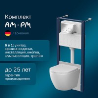 Комплект IS49051.801900, Инсталляция Am.Pm с подвесным унитазом Like Aquaspin торнадо, шумоизоляция, сиденье микролифт, клавиша смыва Pro L хром глянцевый