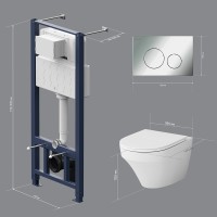 Инсталляция Am.Pm Inspire, IS49051.501700 с безободковым унитазом Inspire FlashClean, клавиша Pro L глянцевый хром, крышка микролифт