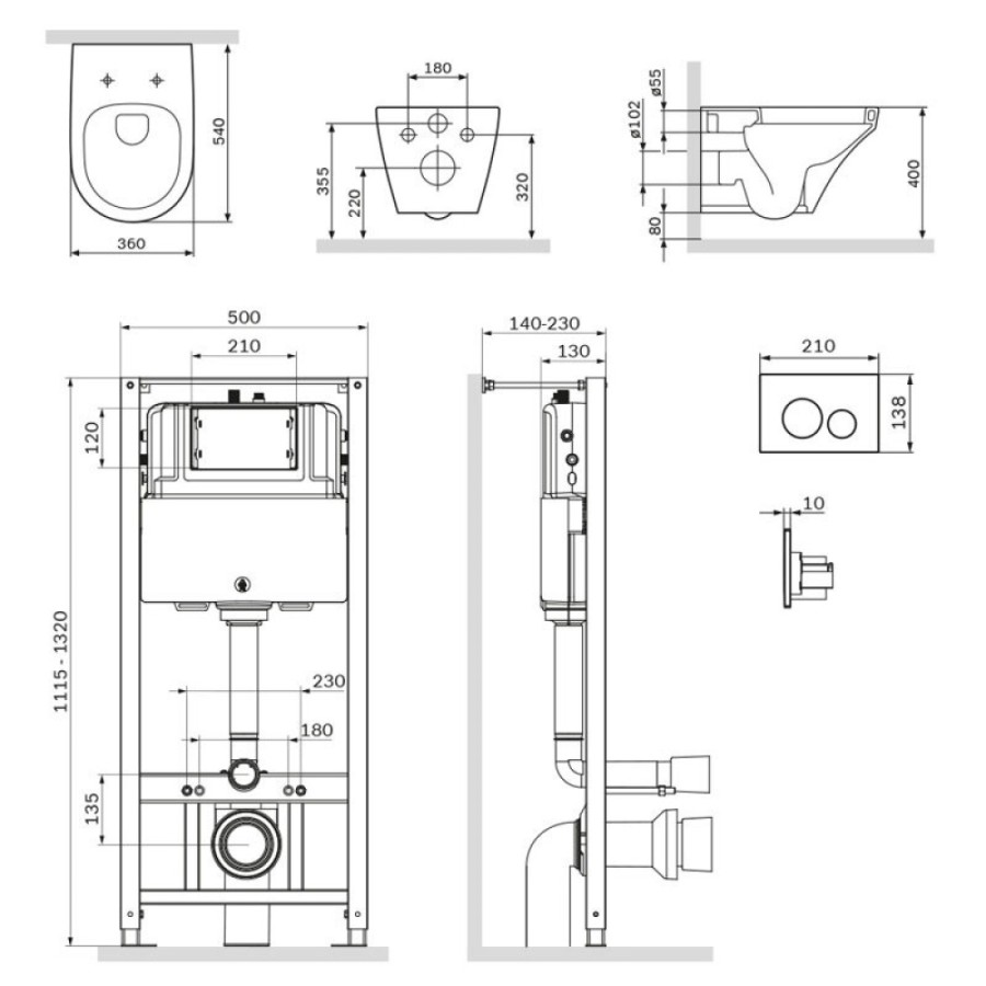 Инсталляция Am.Pm Inspire, IS49051.501700 с безободковым унитазом Inspire FlashClean, клавиша Pro L глянцевый хром, крышка микролифт