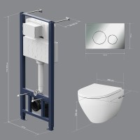 Инсталляция Am.Pm Spirit V2.0, IS49051.701700 с безободковым унитазом Spirit V2.0 FlashClean, клавиша Pro L глянцевый хром, крышка микролифт