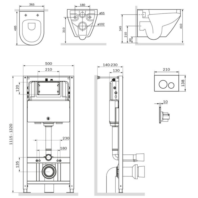 Инсталляция Am.Pm Spirit V2.0, IS49051.701700 с безободковым унитазом Spirit V2.0 FlashClean, клавиша Pro L глянцевый хром, крышка микролифт