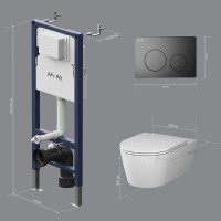 Инсталляция Am.Pm PrimeFit, IS90138.8F1701, унитаз безободковый Func, крышка-сиденье микролифт, клавиша черная матовая