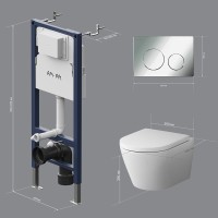 Инсталляция Am.Pm PrimeFit, IS90151.741701, унитаз безободковый Sense, крышка-сиденье микролифт, клавиша хром