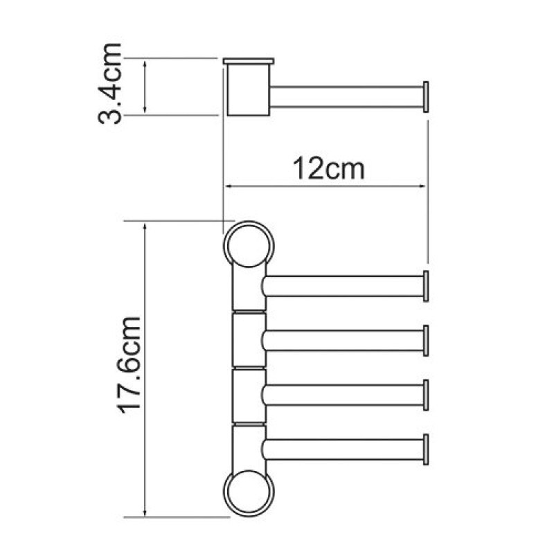 Полотенцедержатель WasserKRAFT К-1054, 4 держателя, короткие, 12 см, хром