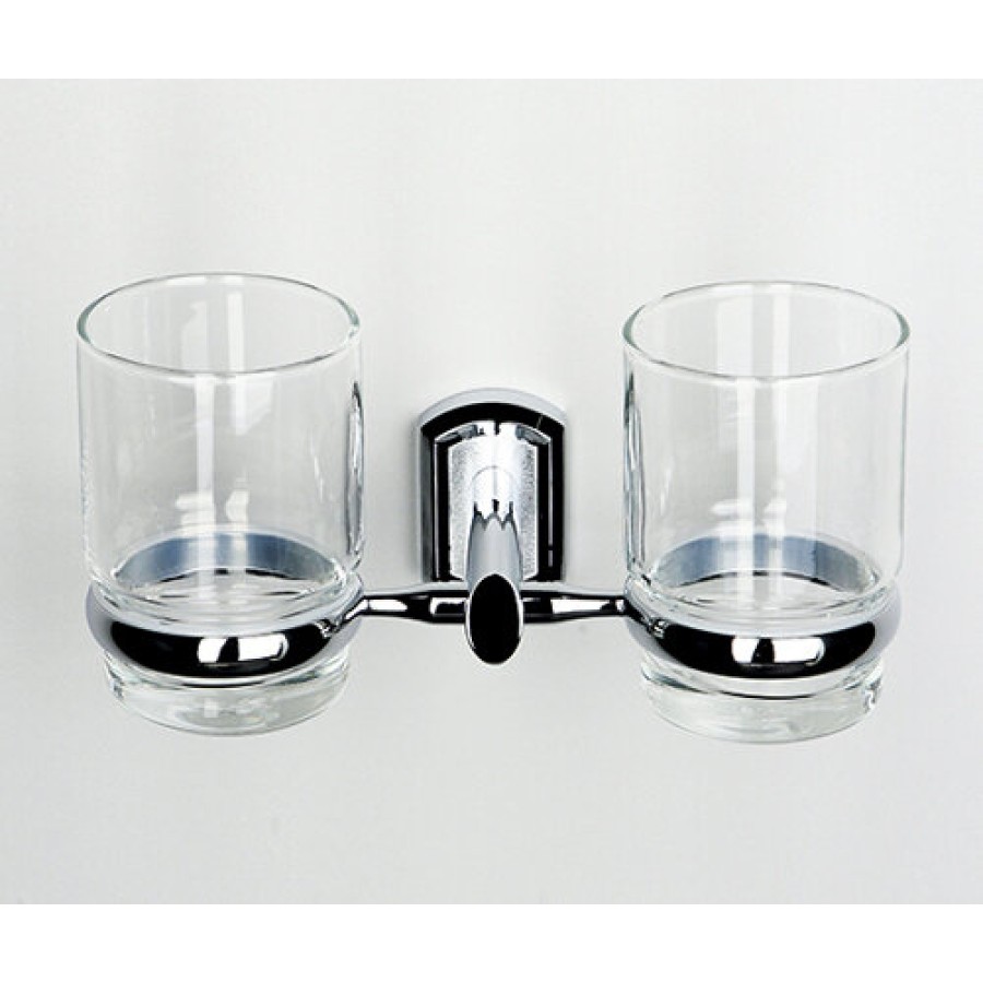 Стакан стеклянный с держателем WasserKRAFT Oder, двойной, K-3028D, хром