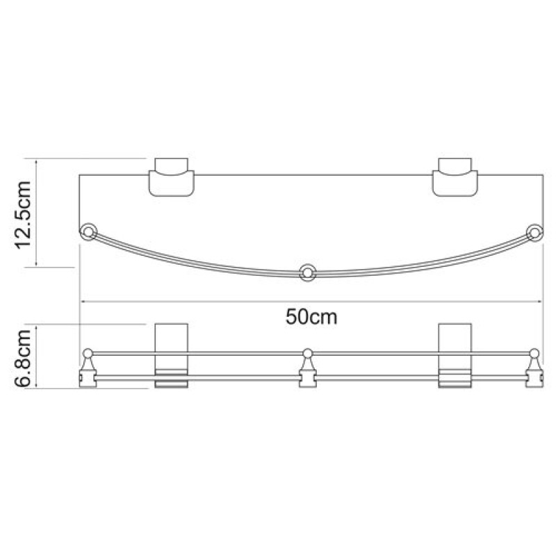 Полка стеклянная WasserKRAFT Leine, K-5044, хром