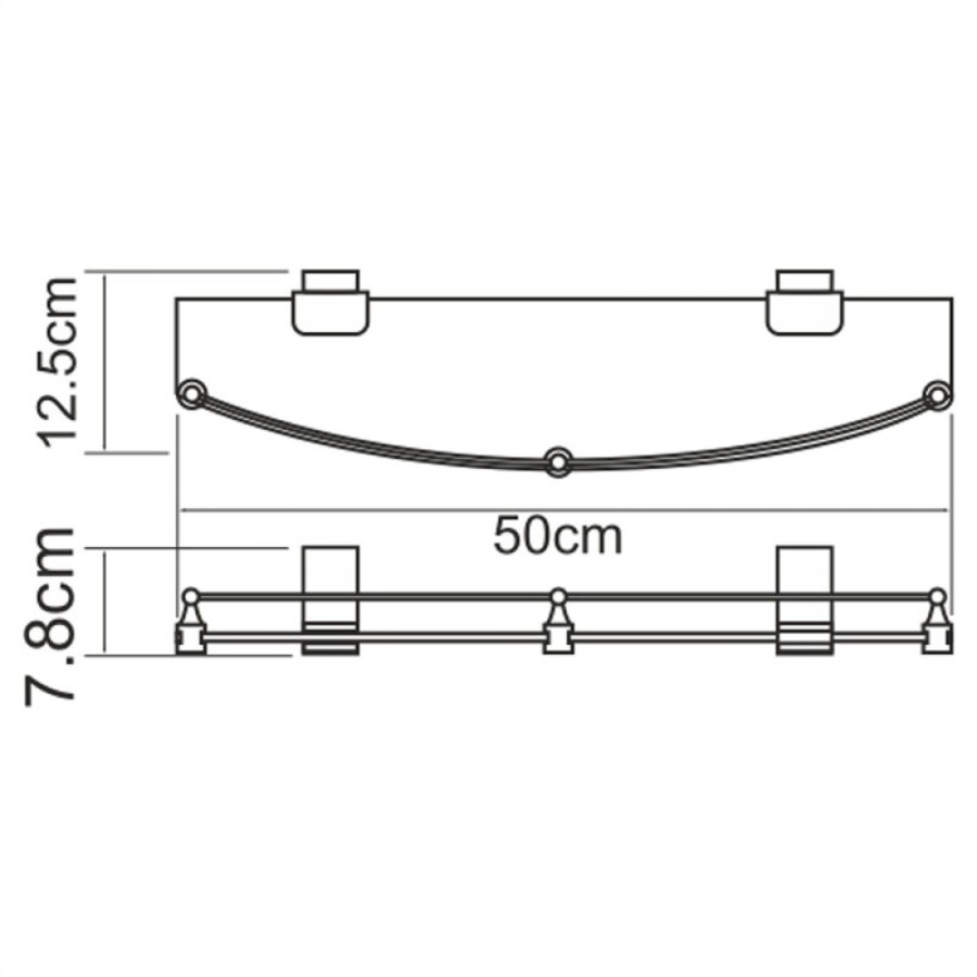 Полка стеклянная с бортиком WasserKRAFT Lopau, K-6044, хром/белый