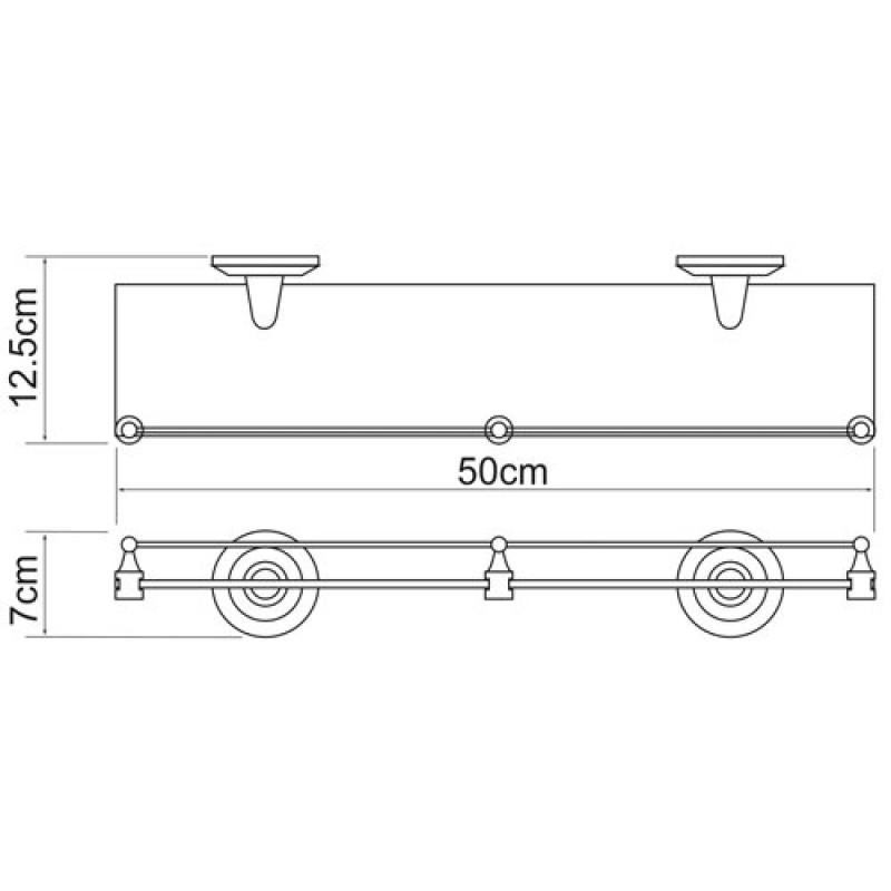 Полка стеклянная WasserKRAFT Rhein, с бортиком, K-6244, хром