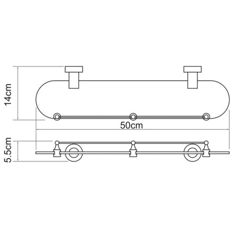 Полка стеклянная WasserKRAFT Donau, с бортиком, K-9444, хром