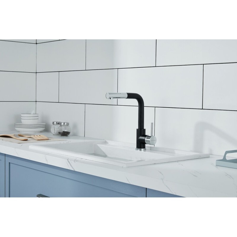 Смеситель Paulmark Kassel Ka214311-401 для кухонной мойки, с выдвижным изливом, антрацит/хром