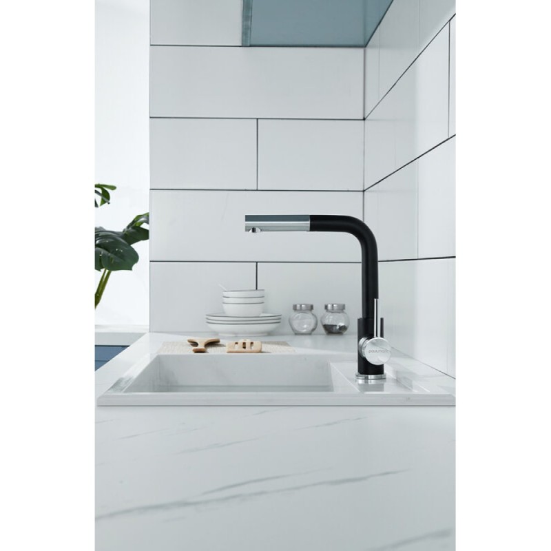 Смеситель Paulmark Kassel Ka214311-401 для кухонной мойки, с выдвижным изливом, антрацит/хром