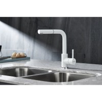 Смеситель Paulmark Kassel Ka214311-WH для кухонной мойки, с выдвижным изливом, белый матовый полностью