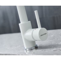 Смеситель Paulmark Kassel Ka214311-WH для кухонной мойки, с выдвижным изливом, белый матовый полностью