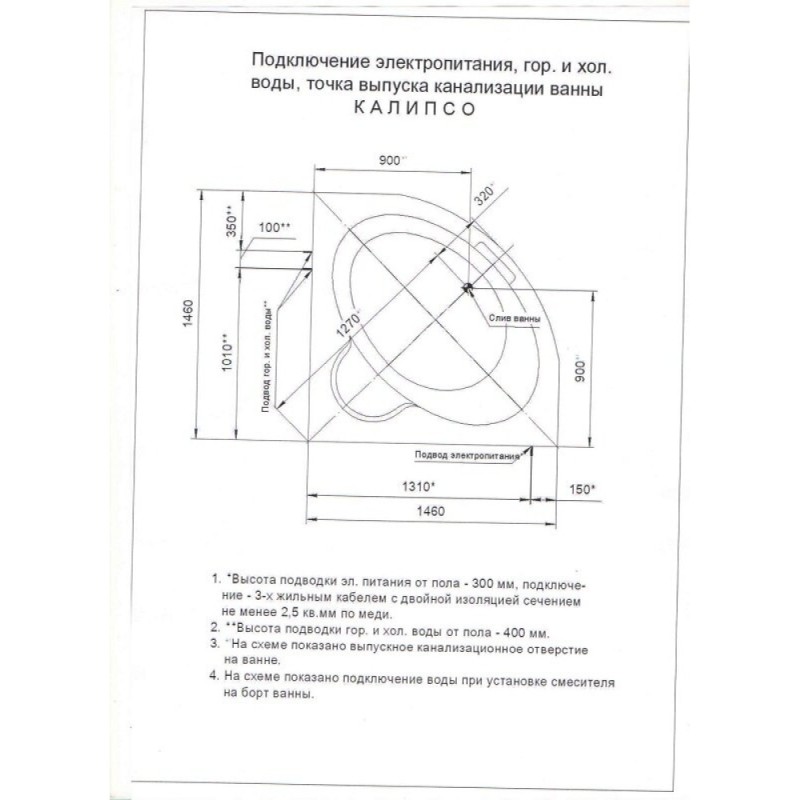 Ванна акриловая Aquatek Калипсо KAL146-0000004, 146 x 146 см, с каркасом, белая