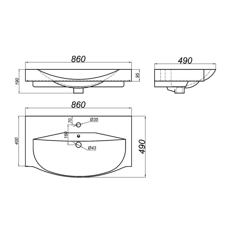 Мебельная раковина Kirovit Элвис 85