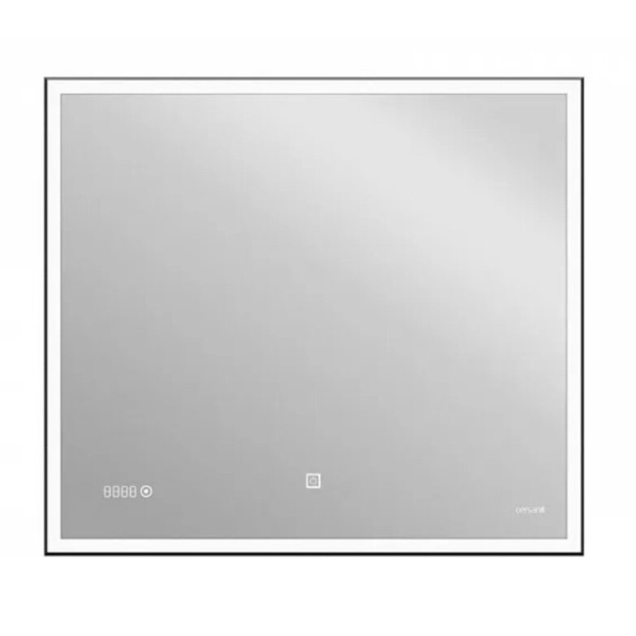 Зеркало Cersanit LED 011 Design 100 x 80 см с подсветкой, с часами, рама металл черная, LU-LED011*100-d-Os