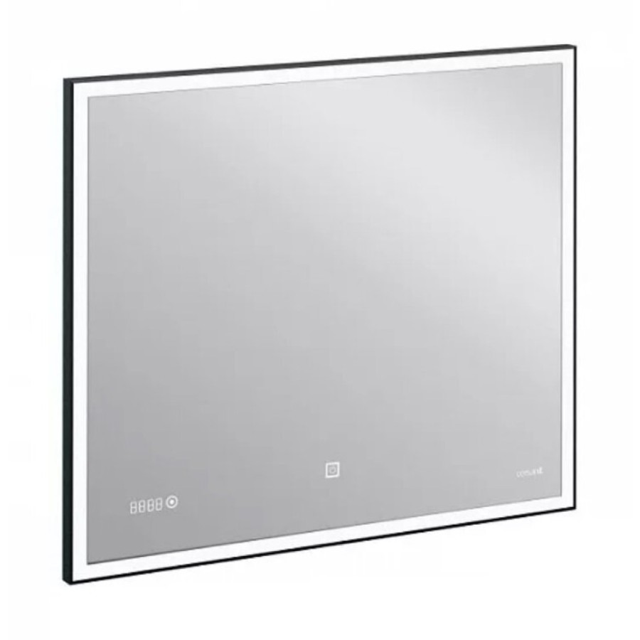 Зеркало Cersanit LED 011 Design 100 x 80 см с подсветкой, с часами, рама металл черная, LU-LED011*100-d-Os