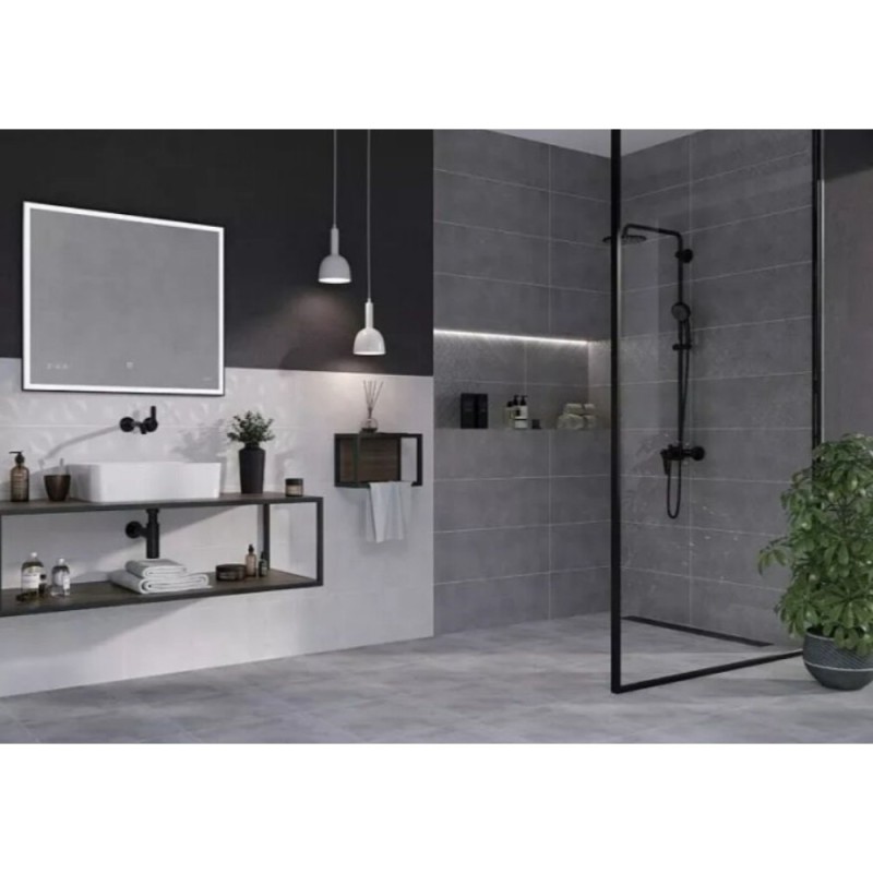 Зеркало Cersanit LED 011 Design 100 x 80 см с подсветкой, с часами, рама металл черная, LU-LED011*100-d-Os