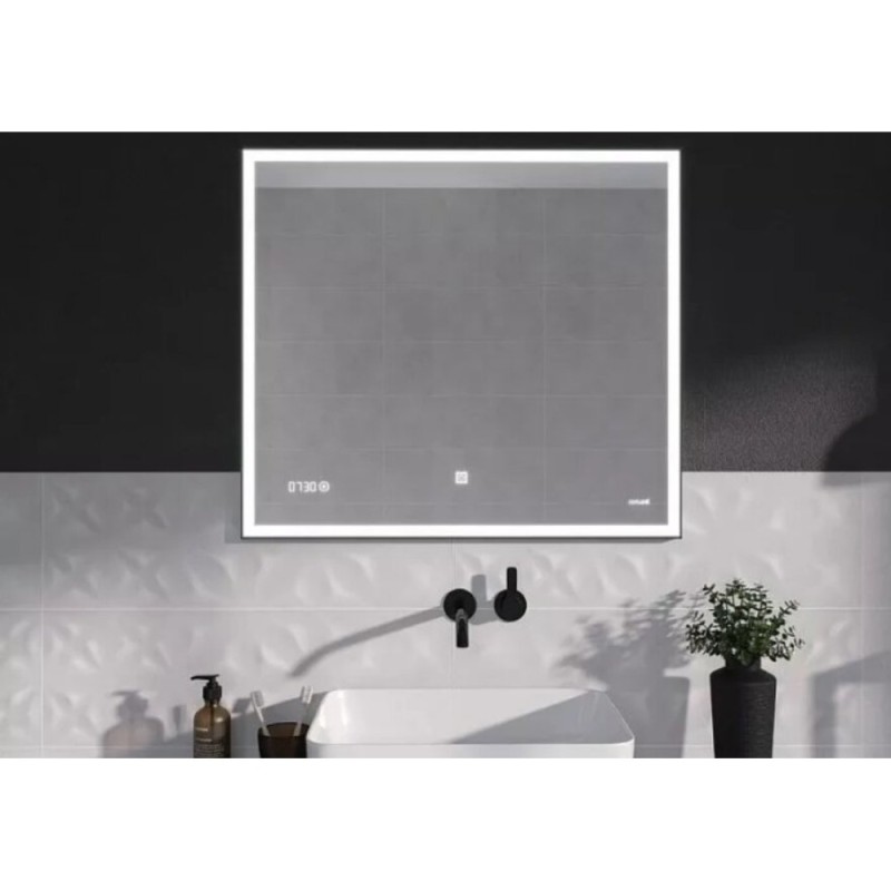 Зеркало Cersanit LED 011 Design 100 x 80 см с подсветкой, с часами, рама металл черная, LU-LED011*100-d-Os