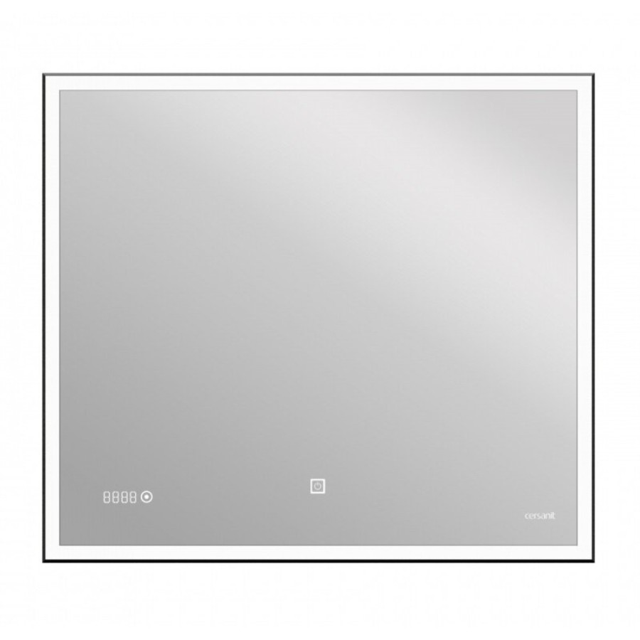 Зеркало Cersanit Design LU-LED011*80-d-Os, c LED-подсветкой и часами, 80 х 70 см, рамка металл черная