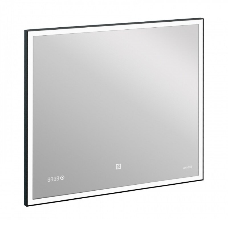 Зеркало Cersanit Design LU-LED011*80-d-Os, c LED-подсветкой и часами, 80 х 70 см, рамка металл черная