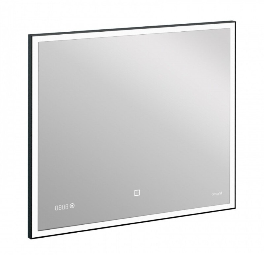 Зеркало Cersanit Design LU-LED011*80-d-Os, c LED-подсветкой и часами, 80 х 70 см, рамка металл черная
