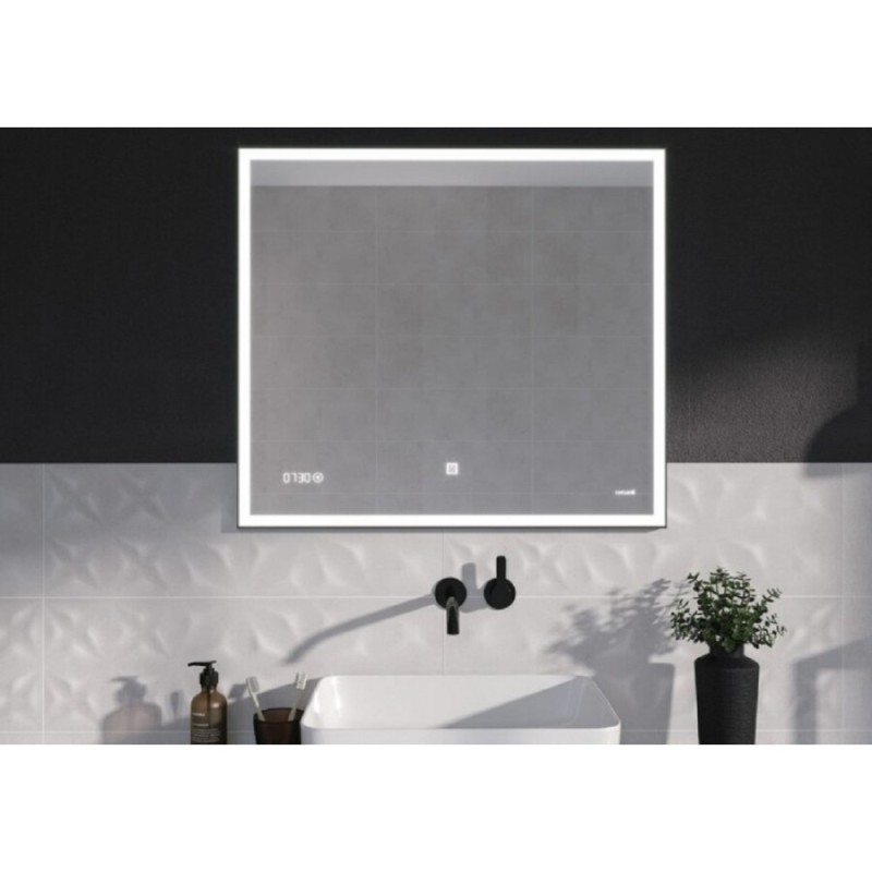 Зеркало Cersanit Design LU-LED011*80-d-Os, c LED-подсветкой и часами, 80 х 70 см, рамка металл черная