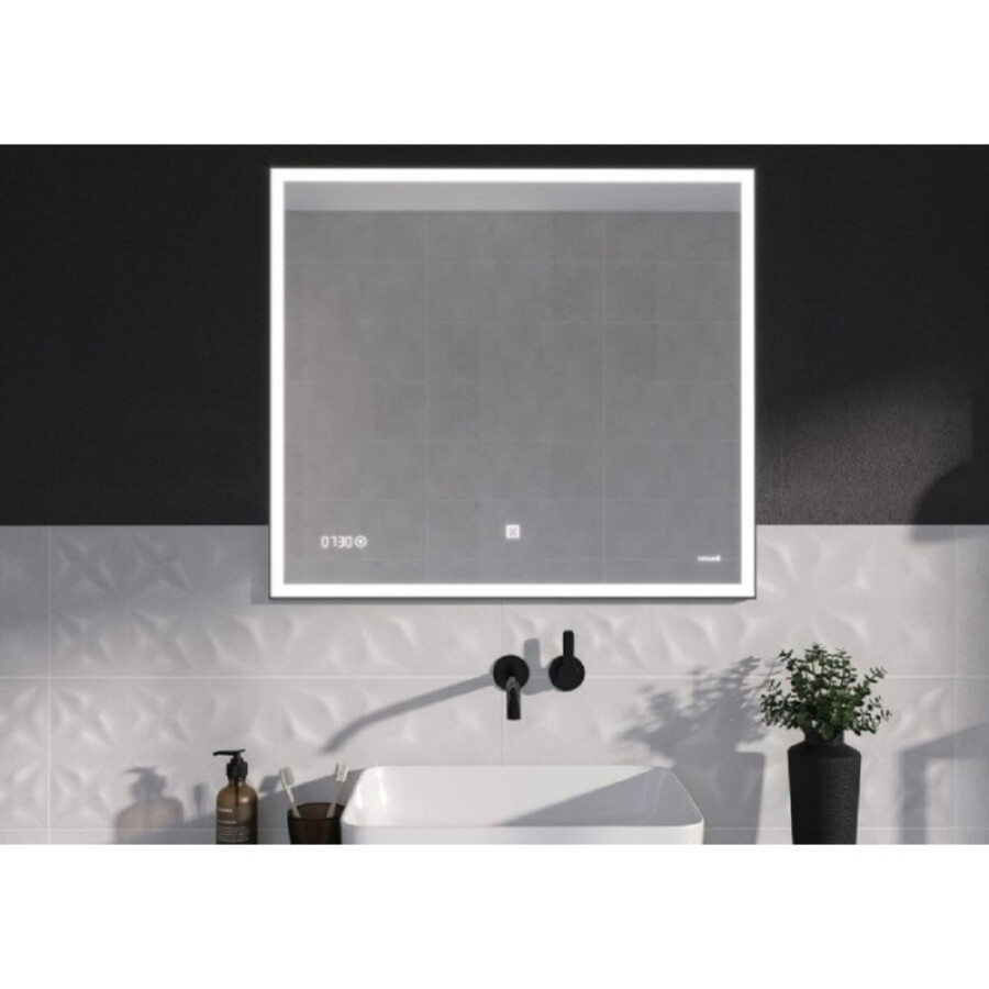Зеркало Cersanit Design LU-LED011*80-d-Os, c LED-подсветкой и часами, 80 х 70 см, рамка металл черная
