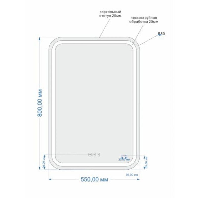 Зеркало Cersanit Design Pro LU-LED050*55-P-OS, с LED-подсветкой и антизапотеванием, часы, 55 х 80 см