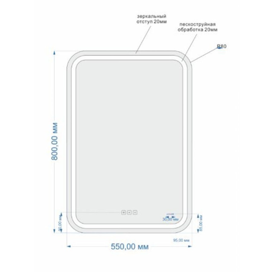 Зеркало Cersanit Design Pro LU-LED050*55-P-OS, с LED-подсветкой и антизапотеванием, часы, 55 х 80 см