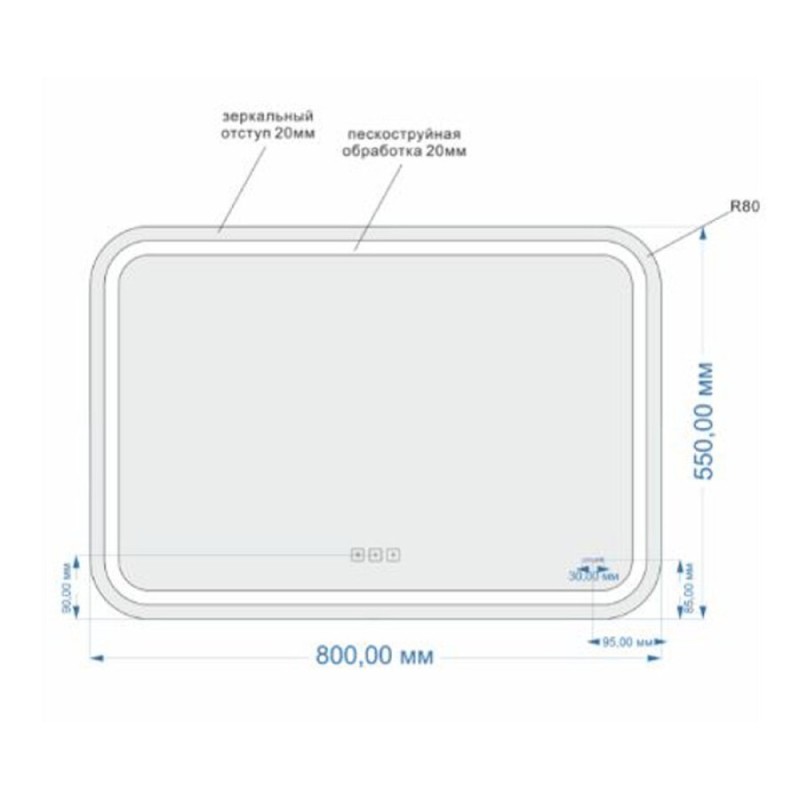 Зеркало Cersanit Design Pro LU-LED050*80-P-OS, с LED-подсветкой и антизапотеванием, часы, 80 х 55 см