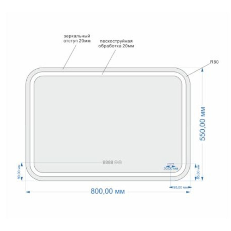 Зеркало Cersanit Design Pro LU-LED051*80-P-OS, с LED-подсветкой, bluetooth, антизапотеванием, 80 х 55 см